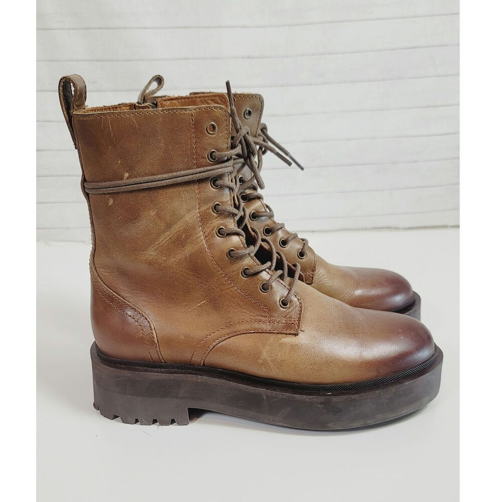 THURSDAY QUEST CHELSEA MOTO BOOTS IN NATURAL, SZ 6.5
